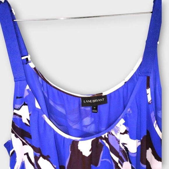 Lane Bryant Tank Top Sz 24 Royal Blue Floral Chiffon Scoop Cottagecore Beachy - Picture 3 of 9
